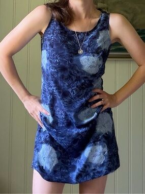 Vintage Floral Cottagecore Blue Summer Mini Dress with Back Tie Vintagecore XS